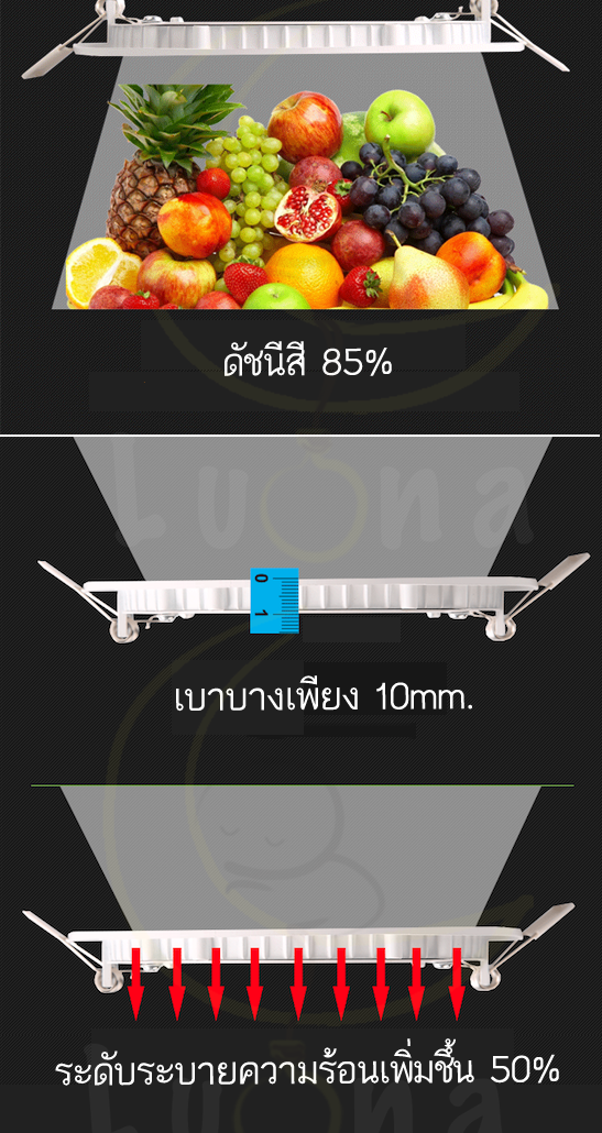 LED โคมไฟดาวน์ไลท์สี่เหลี่ยม โคมพาเนลไลท์แอลอีดี ดาวน์ไลท์ LED Panel Downlight โคมดาวไลท์ ดาวน์ไลท์ฝังฝ้า โคมไฟเพดาน หลอดไฟดาวน์ไลท์ 3W 6W 9W 12W 15W - Image 4