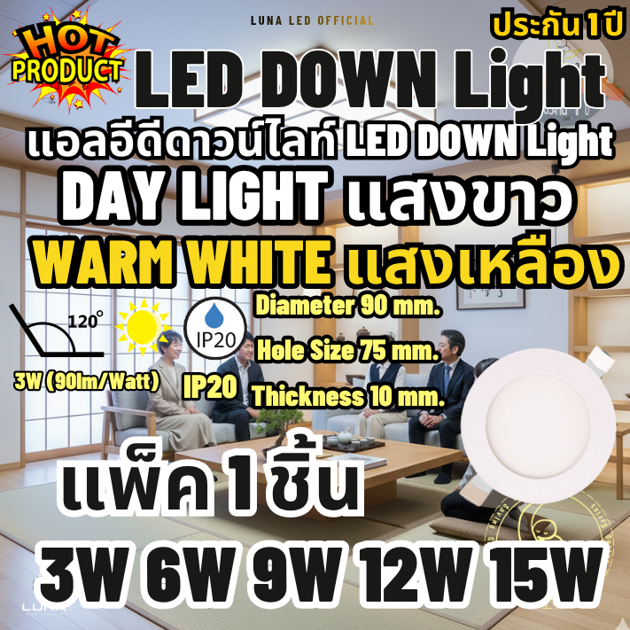LED โคมไฟดาวน์ไลท์สี่เหลี่ยม โคมพาเนลไลท์แอลอีดี ดาวน์ไลท์ LED Panel Downlight โคมดาวไลท์ ดาวน์ไลท์ฝังฝ้า โคมไฟเพดาน หลอดไฟดาวน์ไลท์ 3W 6W 9W 12W 15W