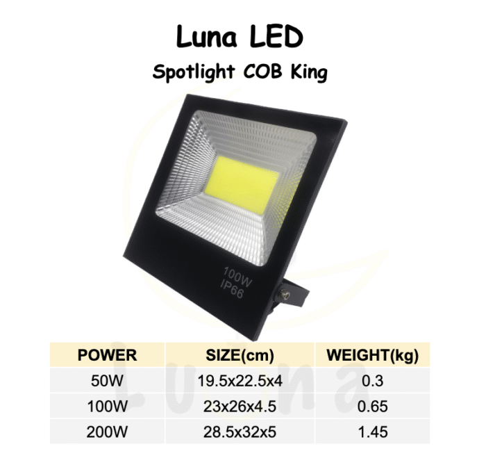 [ สว่างมาก ] ราคาถูก สปอตไลท์ ฟลัดไลท์ 50W/100W/200W Luna LED รุ่น COB King Spotlight Floodlight [ ประกัน 1 ปี ] - Image 2