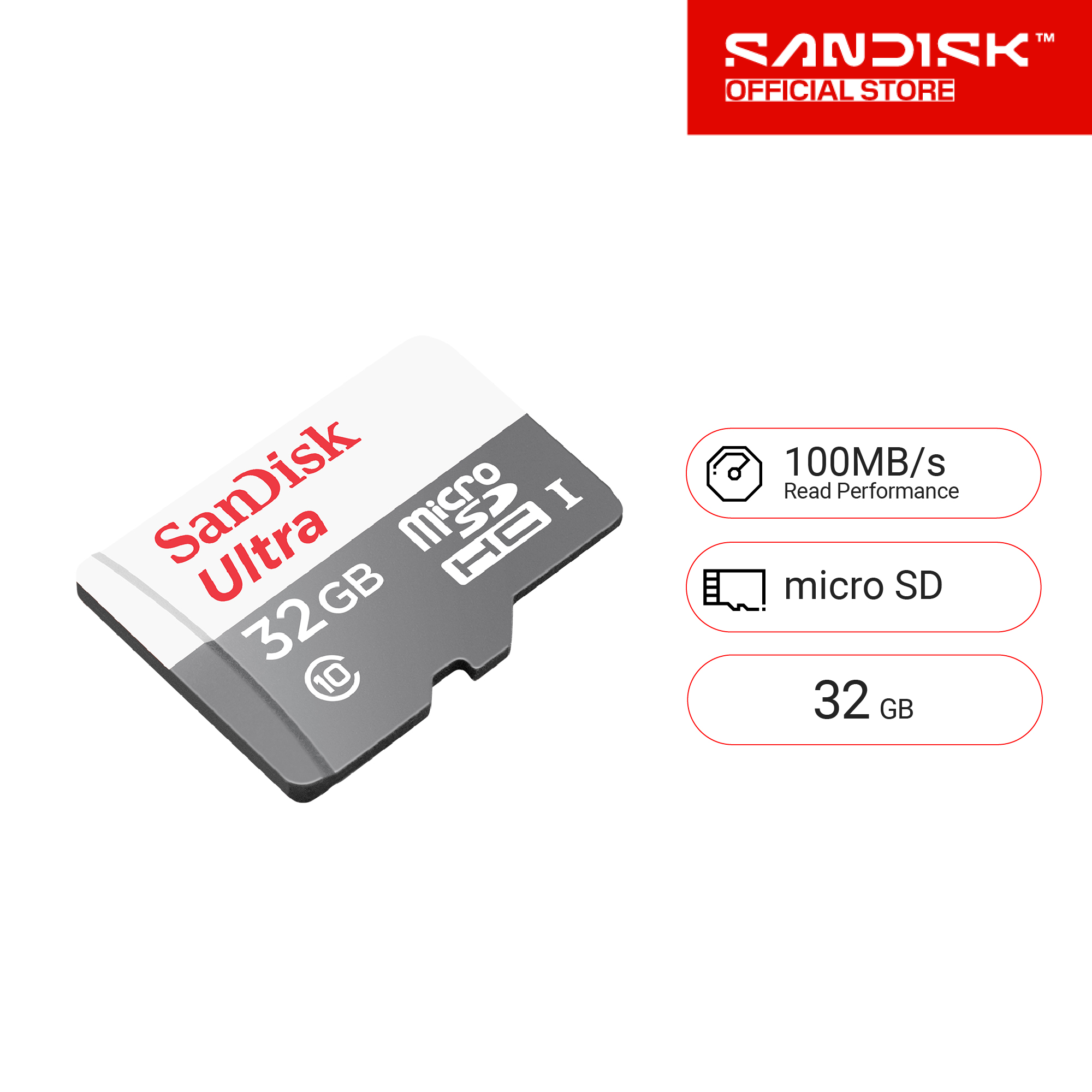 SANDISK การ์ดหน่วยความจำ Micro SD Card รุ่น Ultra SDSQUNR-032G-GN3MN ขนาด 32GB Capacity : 32GB Class : Class 10,SDHC Speed Rating : Read 100MB/s บันทึกภาพและวิดีโอได้แบบ :Full HD 1080p การ์ด SanDisk ประกัน 7 ปี - Image 9