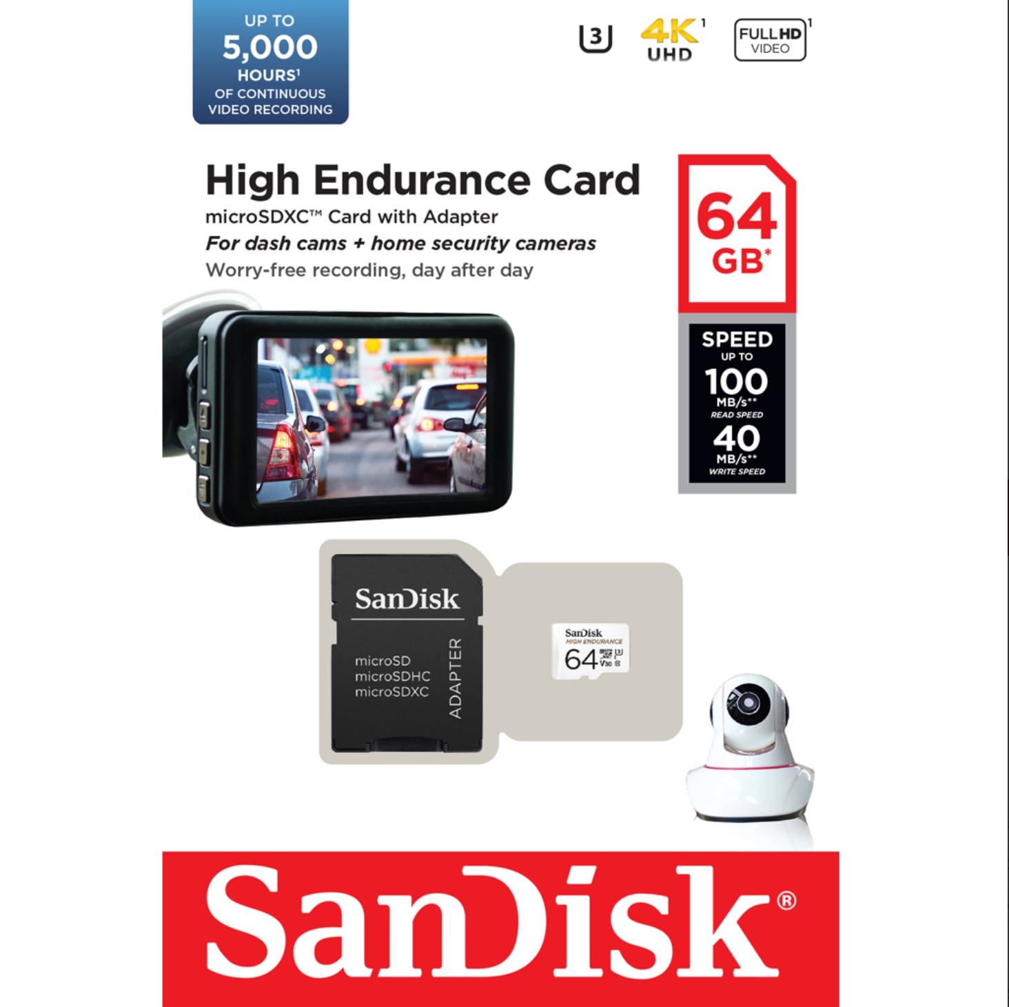 เมมโมรี่การ์ด SanDisk High Endurance MicroSDXC Class 10 64GB (SDSQQNR_064G_GN6IA) ประกัน 2 ปี Capacity : 64GB Class : Class 10,U3, A2,V30,SDXC Speed Rating : Read 100MB/s, Write 40MB/s บันทึกภาพและวิดีโอได้แบบ : Full HD 1080p 4K UHD - Image 6