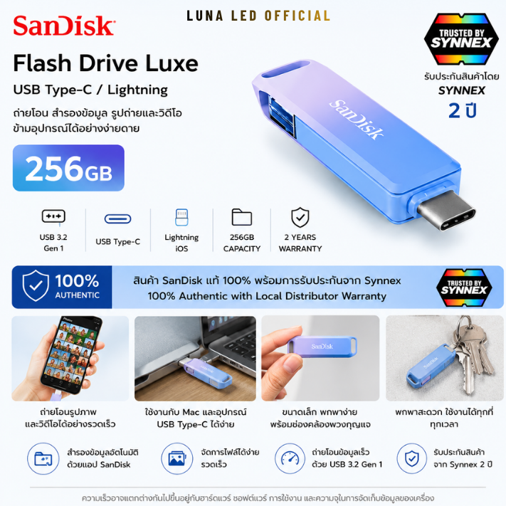 256GB Flash Drive SANDISK (แฟลชไดร์ฟ) Creator Phone Drive for iPhone (SDIXD0N-256G-GN6TP)