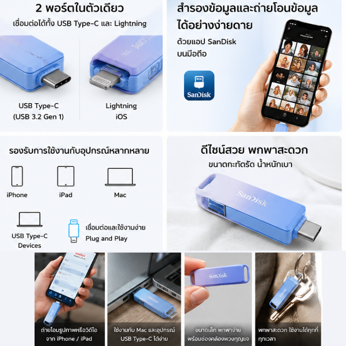 256GB Flash Drive SANDISK (แฟลชไดร์ฟ) Creator Phone Drive for iPhone (SDIXD0N-256G-GN6TP) - Image 2