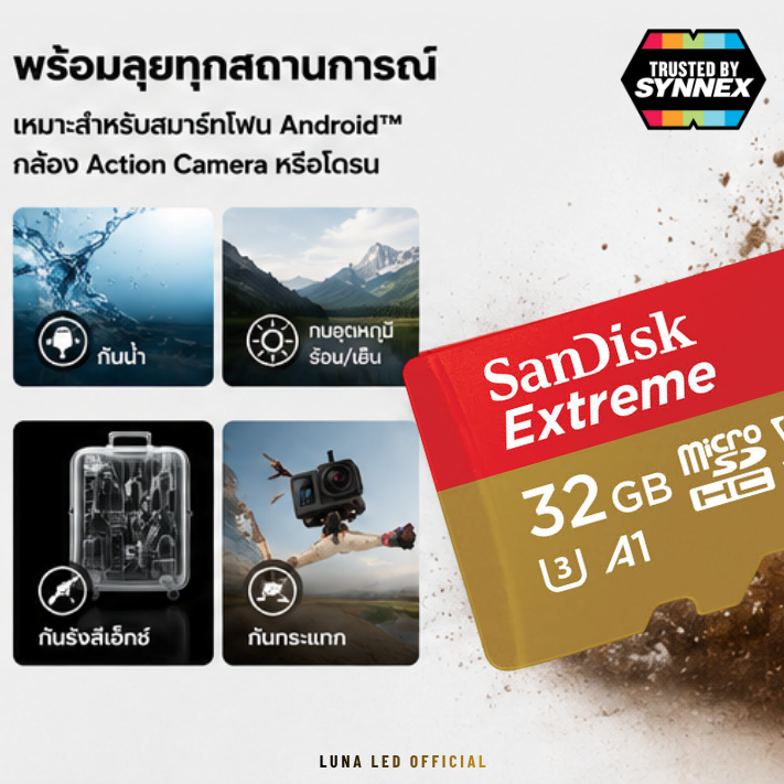 32 GB MICRO SD CARD (ไมโครเอสดีการ์ด) SANDISK SDXC EXTREME CLASS 10 (SDSQXAF-032G-GN6MN) ประกันตลอดชีพ Capacity : 32GB Class : Class 10,U3,V30,A1,SDHC Speed Rating : Read 100MB/s บันทึกภาพและวิดีโอได้แบบ :Full HD 1080p ความเร็วสูงสุดสำหรับการถ่ายโอนข้อมูล - Image 3