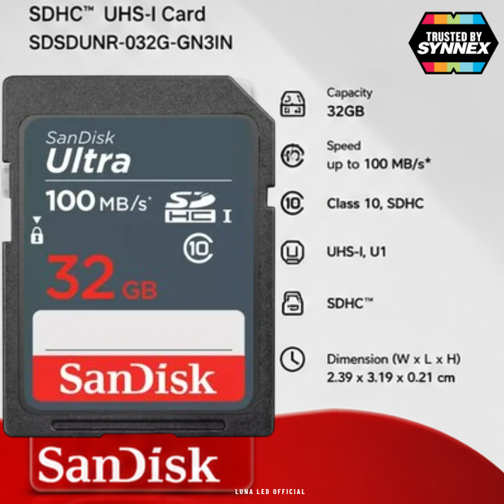 32 GB SD CARD (เอสดีการ์ด) SANDISK ULTRA SDHC CLASS 10 (SDSDUNR-032G-GN3IN) ประกัน 7 ปี ถ่ายภาพและวิดีโอ Full HD ได้ดียิ่งขึ้น ด้วยกล้องถ่ายรูปขนาดกะทัดรัด ไปจนถึงระดับกลาง ขนาดความจุ 32GB มีความเร็วสูงสุดในการอ่าน 100 MB/s - Image 3