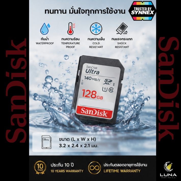 128 GB SD CARD (เอสดีการ์ด) SANDISK ULTRA SDXC UHS-I CARD (SDSDUNB-128G-GN6IN) ประกัน 10 ปี Capacity : ความจุ 128GB Class : SDXC U1 Class10 Speed Rating : Read 140MB/s ถ่ายภาพและวิดีโอ Full HD กล้องถ่ายขนาดกะทัดรัดไปจนถึงระดับกลาง การบันทึกวิดีโอ UHS-I - Image 11