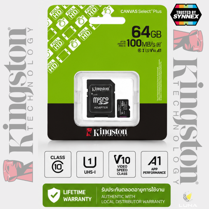 64 GB MICRO SD CARD (ไมโครเอสดีการ์ด) KINGSTON CANVAS SELECT PLUS + ADAPTER (SDCS3/64GB) ประกันตลอดอายุการใช้งาน Capacity :64GB Class : Class 10, UHS-I, U1,V10, A1 Speed Rating : Read 100MB/s การ์ด microSD Canvas Select Plus รองรับอุปกรณ์ Android - Image 2