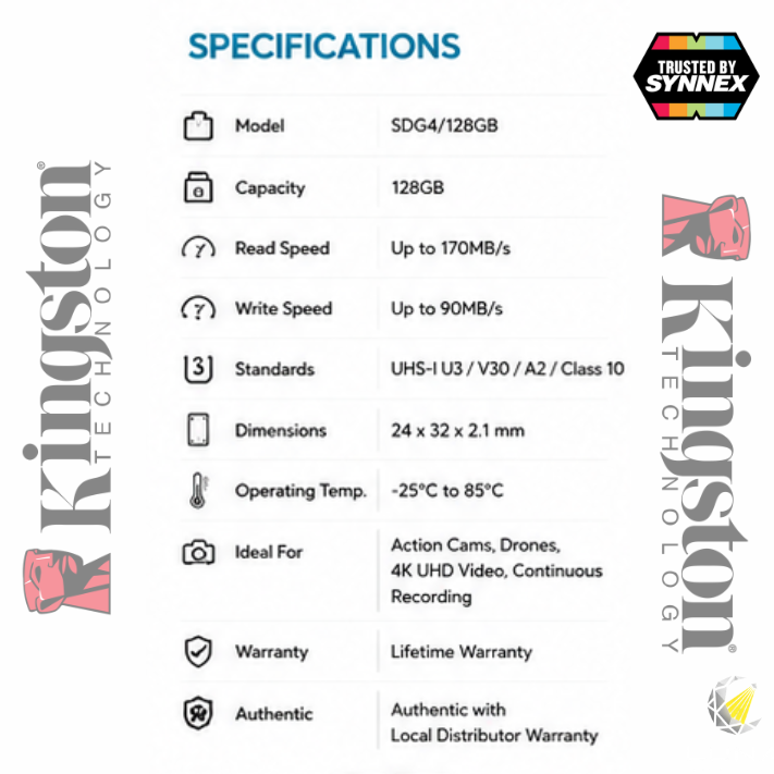 KINGSTON การ์ด SD รุ่น SDG4/128GB Canvas Go Plus ความจุ 128GB ประกันตลอดอายุการใช้งาน การ์ด Kingston Canvas Go! Plus ของ Kingston ถูกสร้างขึ้นสำหรับนักผจญภัย มอบความเร็วในการอ่านสูงสุด 200MB/s และความเร็วในการเขียนสูงสุด 160MB/s1 สำหรับวิดีโอ 4K UHD - Image 4