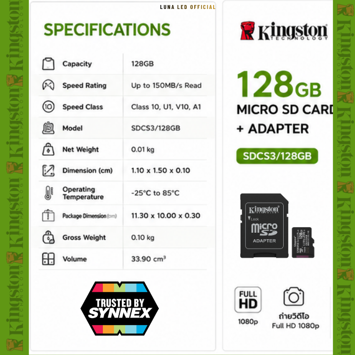 128 GB MICRO SD CARD (ไมโครเอสดีการ์ด) KINGSTON CANVAS SELECT PLUS + ADAPTER (SDCS3/128GB) ประกันตลอดอายุการใช้งาน Capacity :128GB Class : Class 10, U1, V10, A1 Speed Rating : Read 150MB/s การ์ด microSD Canvas Select Plus รองรับอุปกรณ์ Android - Image 4