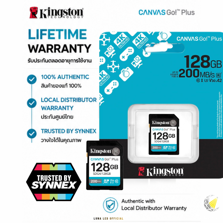 KINGSTON การ์ด SD รุ่น SDG4/128GB Canvas Go Plus ความจุ 128GB ประกันตลอดอายุการใช้งาน การ์ด Kingston Canvas Go! Plus ของ Kingston ถูกสร้างขึ้นสำหรับนักผจญภัย มอบความเร็วในการอ่านสูงสุด 200MB/s และความเร็วในการเขียนสูงสุด 160MB/s1 สำหรับวิดีโอ 4K UHD - Image 5